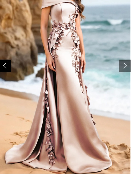 Terani Couture Dresses & Skirts - Terani Couture 5317 Taupe Off-Shoulder Evening Gown with Floral Appliqué